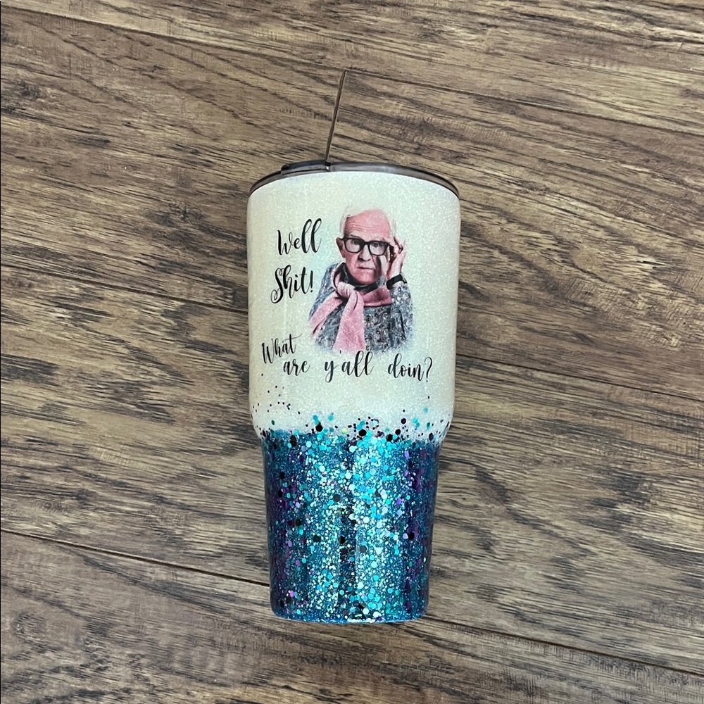 Glittery Blue and White Tumbler